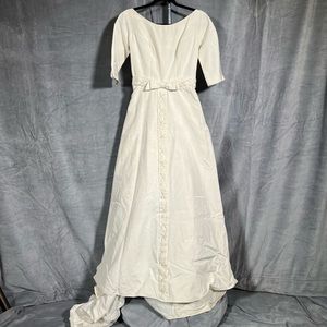 VINTAGE 50s Wedding Bridal Gown Dress ILGWU Union Made A Line Bow Beaded Buttons